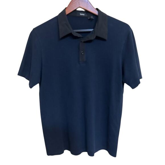 Theory Navy / Black Placket Standard Polo in Piqué Cotton - M - Picture 2 of 6